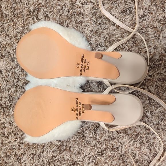 Lulu's Reluca ivory faux fur ankle strap high heel sandals - Picture 10 of 12